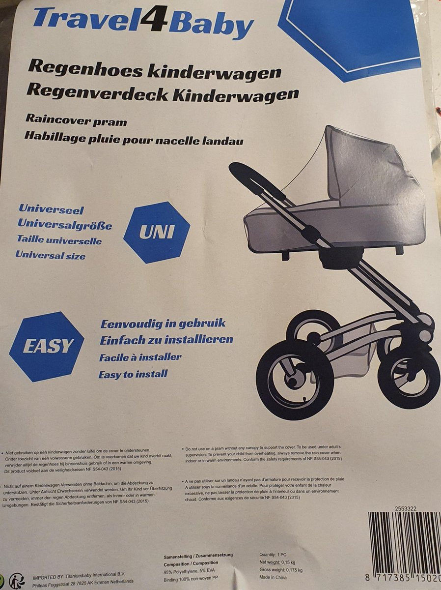 Travel4baby regenhoes - kinderwagen met luifel - one size - eenvoudig in gebruik