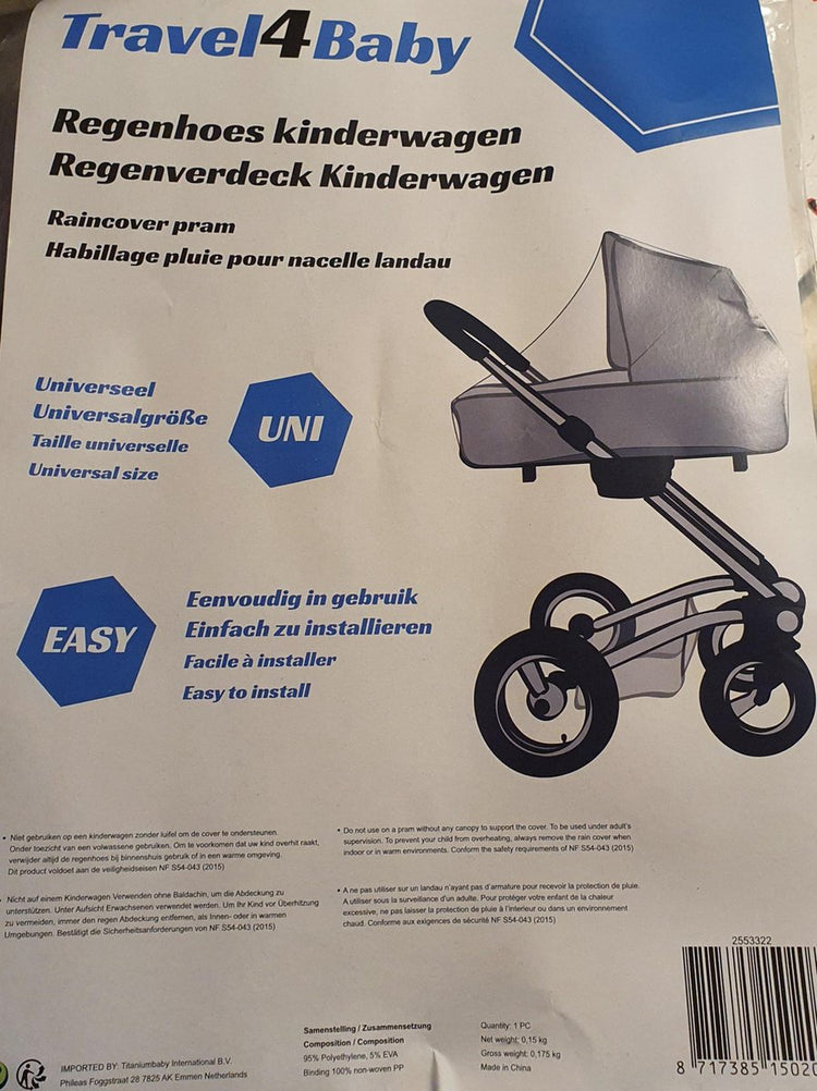 Travel4baby regenhoes - kinderwagen met luifel - one size - eenvoudig in gebruik