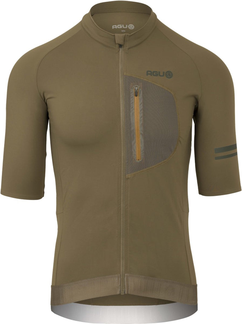 Agu gravel fietsshirt heren korte mouwen - stone moss - stretch in vier richtingen - vier achterzakken - borstzakje met rits l