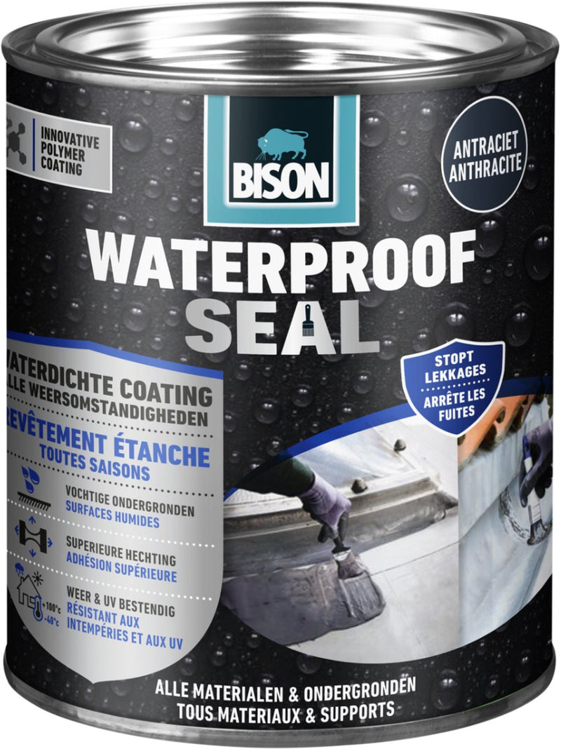 Bison waterproof seal antraciet 1 kg waterdichte coating, voor alle weeromstandigheden, waterdicht maken, dakovergangen, dakgoten, dak, carports, caravans