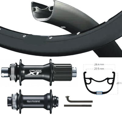 Shimano xt alivio wielset 28 29 inch cass 8-11 speed thru axle zwart