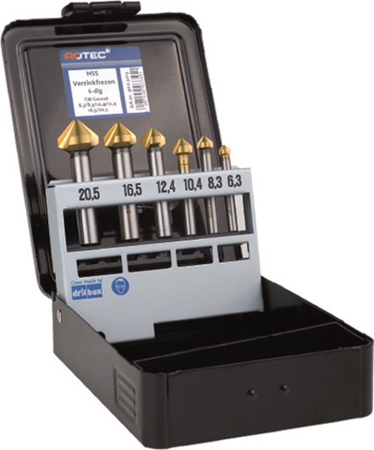 Rotec verzinkfreesset 3-snijder 6.3 25.0 tin gecoat