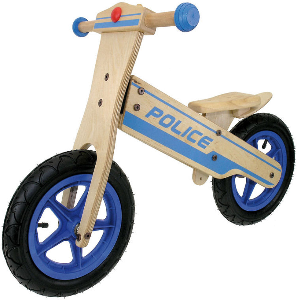 Abi loopfiets hout - police look met blauwe velgen