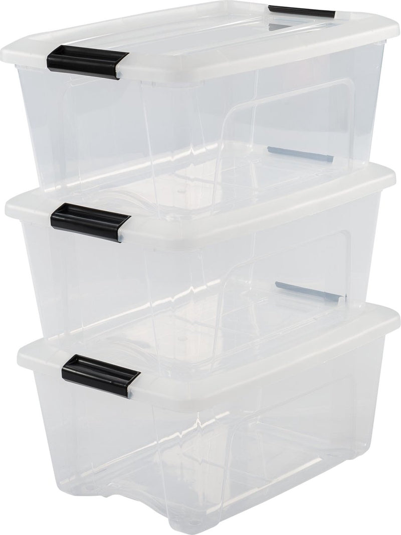 Iris topbox opbergbox - 15l - kunststof - transparant zwart - set van 3
