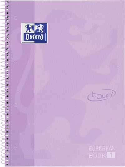 Oxford school europeanbook - notitieboek - gekleurde rand - a4+ - lijn - 80 vel - 4 gaats - hardcover - pastel paars