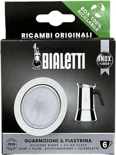 Bialetti filterplaatje + siliconen ring – geschikt voor 6-kops rvs percolators – origineel reserveonderdeel