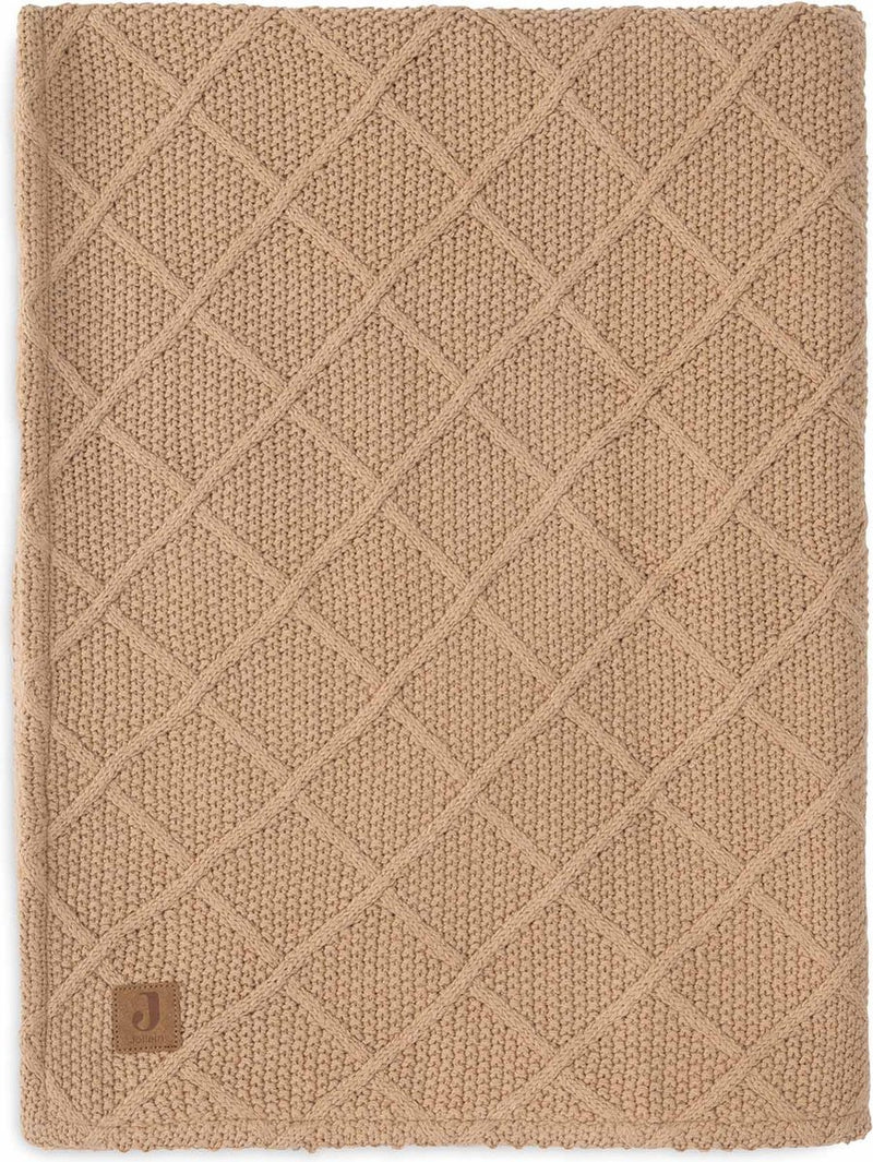 Jollein - deken wieg 75x100cm - wiegdeken, wiegdekentje, dekentje baby - check knit biscuit teddy fleece