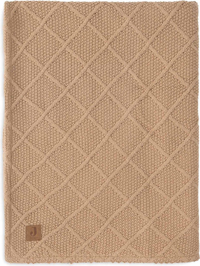 Jollein - deken ledikant 100x150cm - dekentje baby - check knit biscuit teddy fleece
