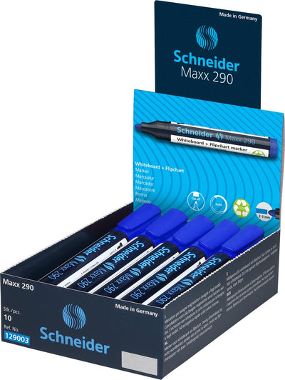 Schneider schrijfwaren schneider whiteboardmarker - maxx 290 - ronde punt - blauw - 10 stuks - voor whiteboard en flipover - s-129003-10