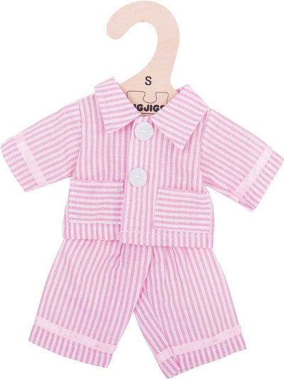 Bigjigs - pyjama voor pop - roze wit gestreept - 25cm