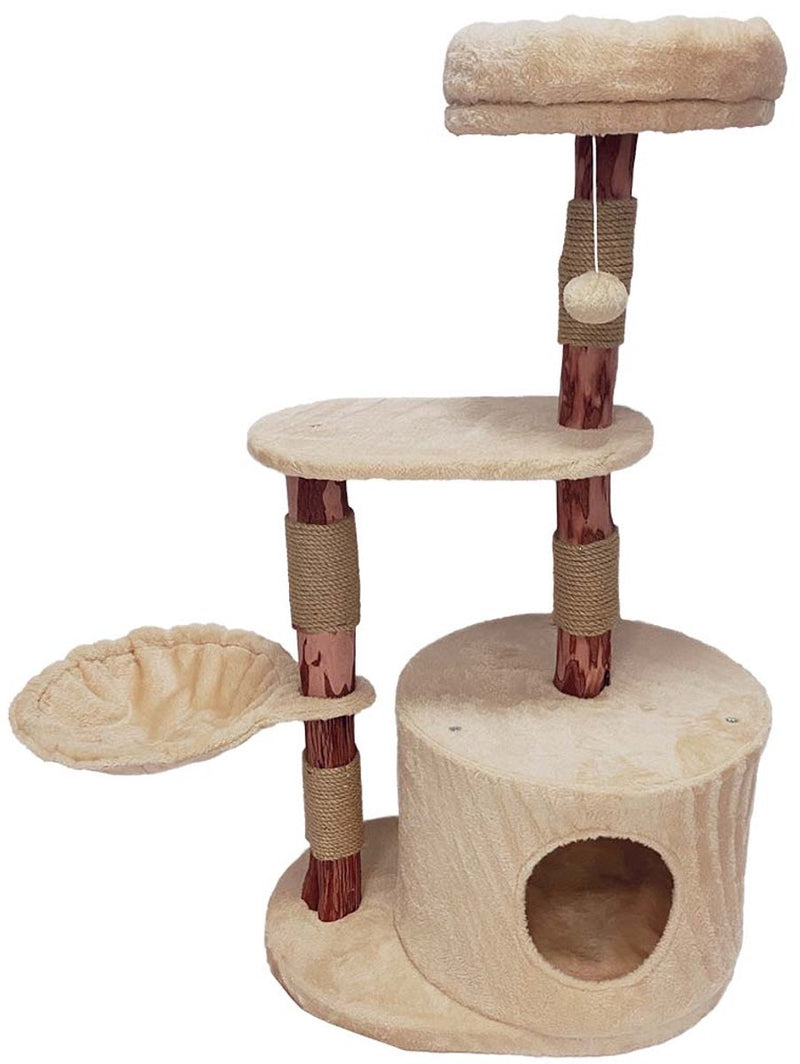 Duvo plus relax! krabpaal nuno - houten kattenboom met hangmat, huisje en 2 ligplatformen - 60x40x100cm - beige