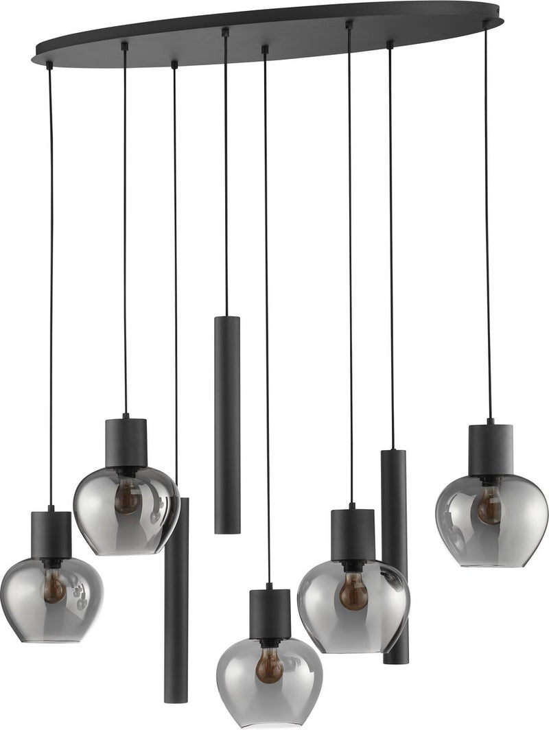 Brilliant ligari - hanglamp - 8-lichts - ovaal 126 cm - e27 max 5x20w gu10 max 3x10w - zwart smoke