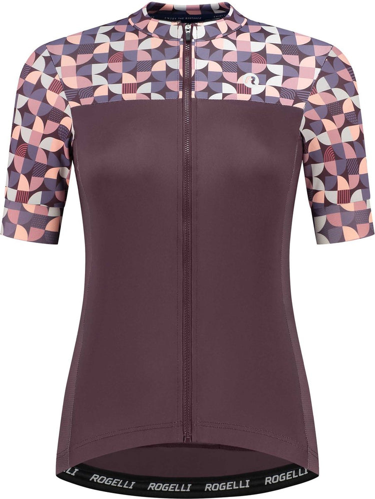 Rogelli essential graphic fietsshirt - korte mouwen - dames - burgundy - maat l