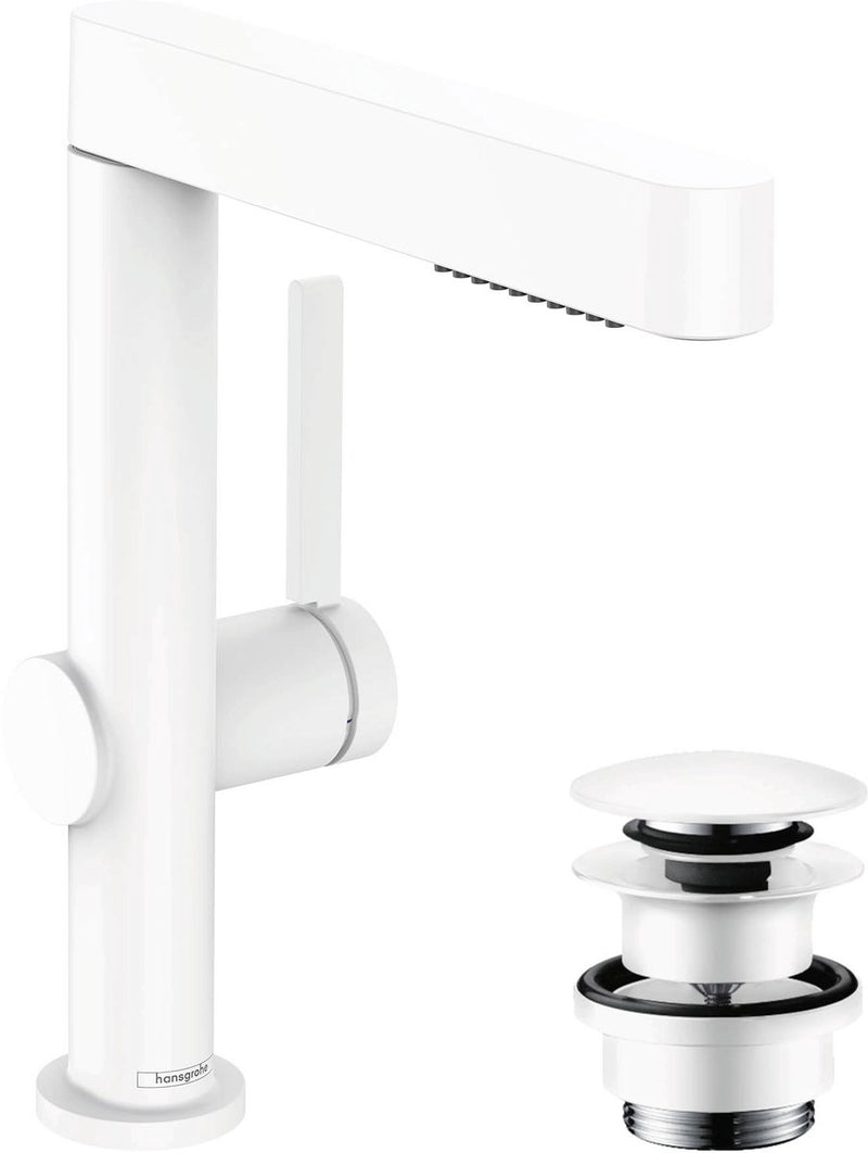 Hansgrohe finoris - wastafelkraan - met afvoerplug - 230mm - uittrekbare vuistdouche - 2 straalfuncties - mat wit