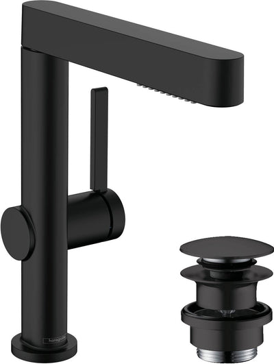 Hansgrohe finoris - wastafelkraan - met afvoerplug - 230mm - uittrekbare vuistdouche - 2 straalfuncties - mat zwart