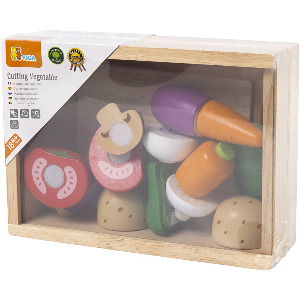 Vigatoys viga toys groentenbox - houten speelgoedeten - fomenplank met groenten en vormen - educatief en leerzaam speelgoed