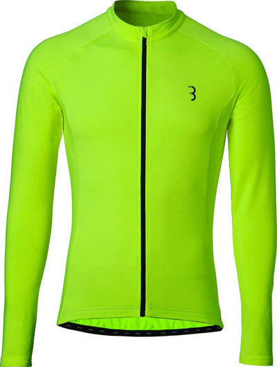 Bbb cycling transition lange mouwen fietsshirt heren en dames - 10-15 °c - mtb en wielrenshirt met 3 achterzakken - neon geel