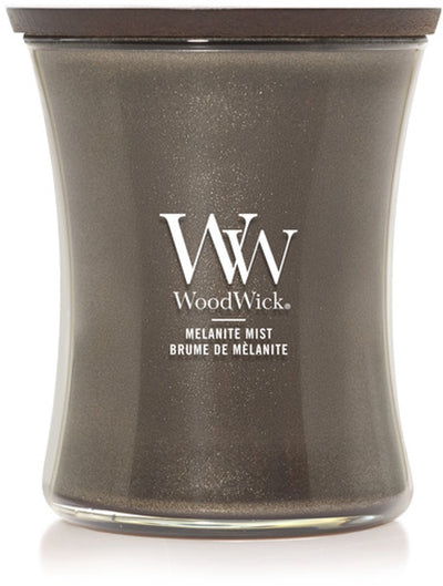 Woodwick hourglass medium geurkaars - melanite mist - antraciet - 60 branduren