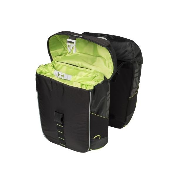 Basil Miles Double Bag - waterdichte dubbele fietstas, unisex, sportief, zwart-limoen