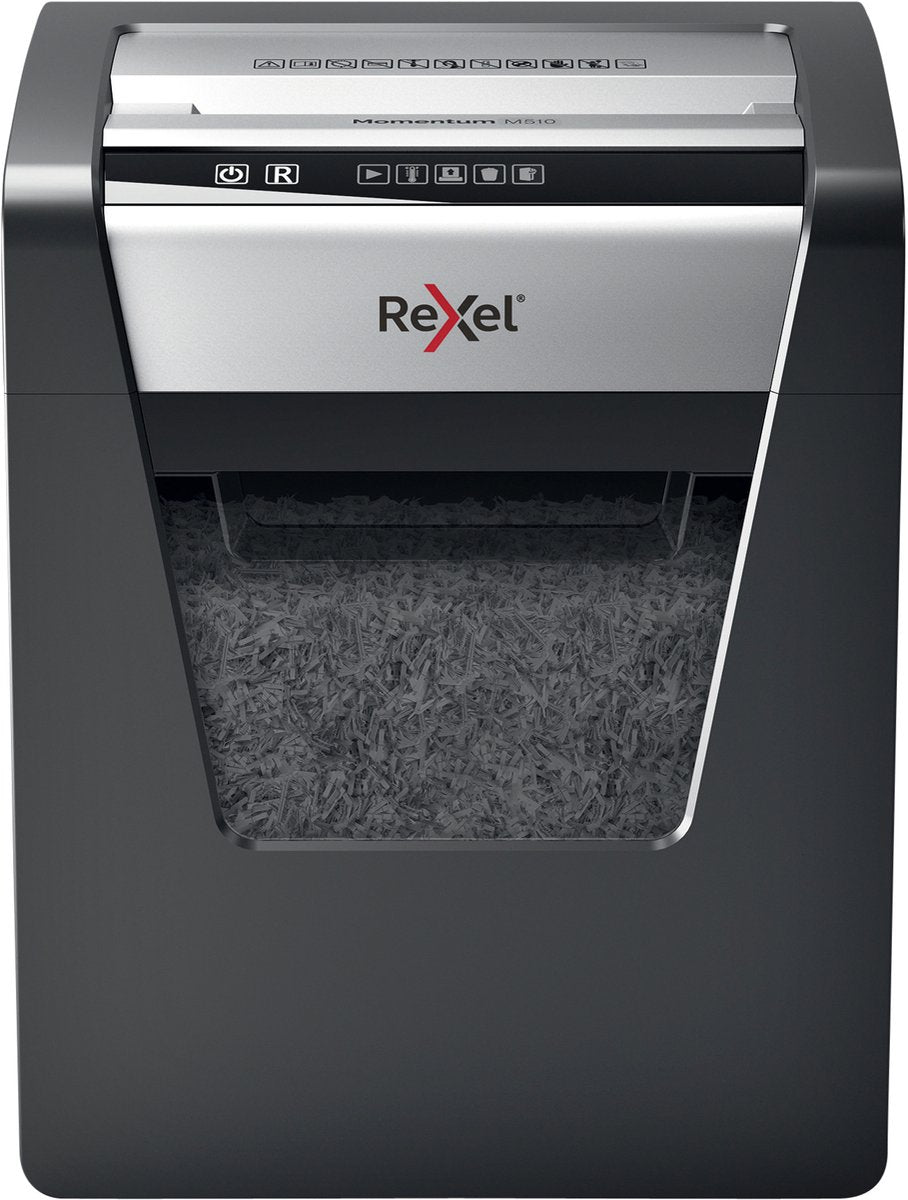 Rexel momentum m510 papierversnipperaar - p5 microsnippers - tot 10 vel - 23l - zwart