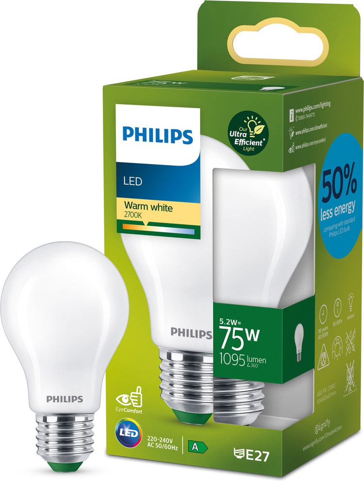 Philips led philips ultra efficient led lamp mat - 75 w - e27 - warmwit licht