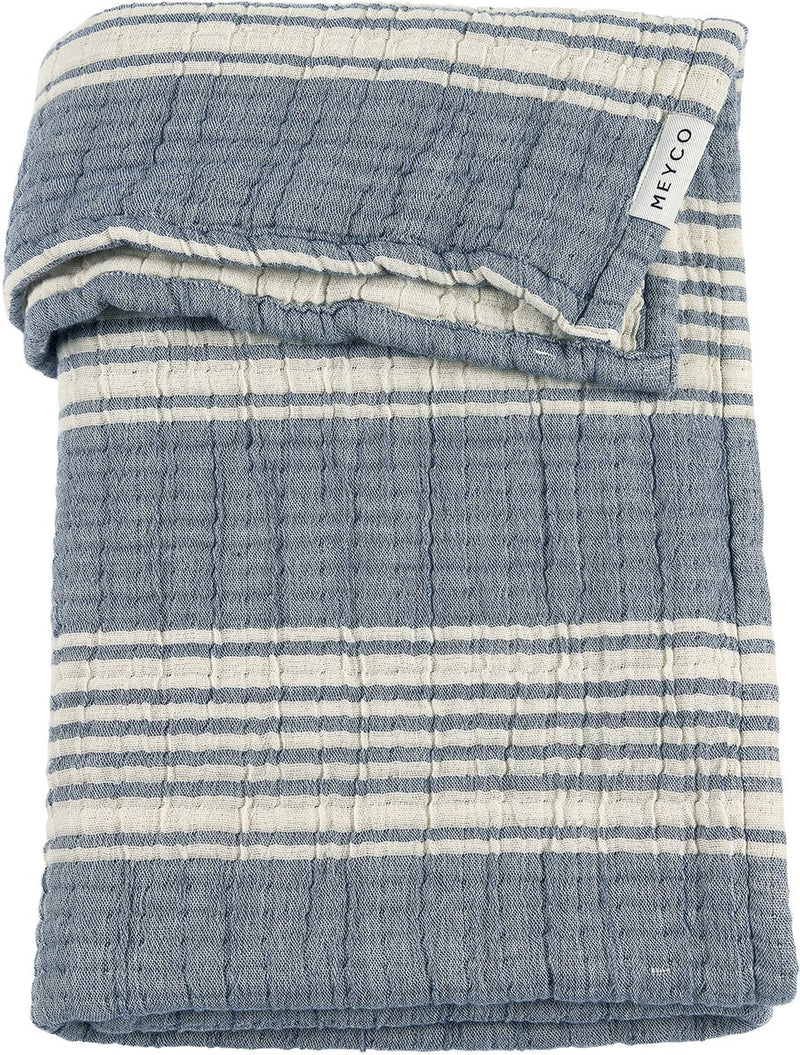 Meyco baby stripe jacquard wiegdeken - pre-washed hydrofiel - indigo - 75x100cm - 1.5 tog