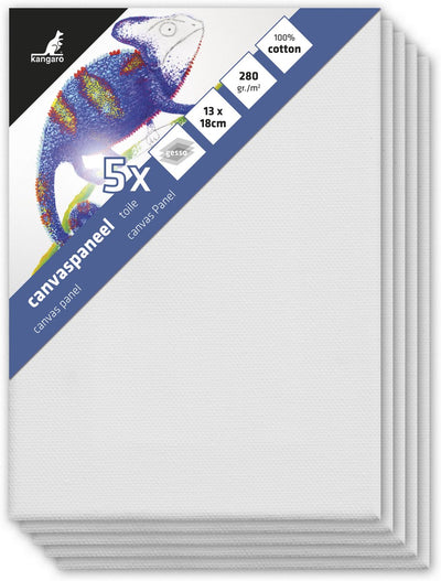Kangaro canvaspaneel - 13x18 cm - 5 stuks - 3mm board - 280gr katoen - 3x primed