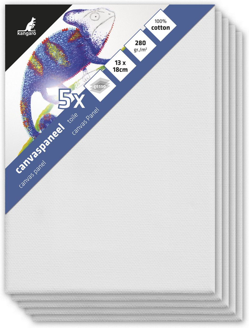 Kangaro canvaspaneel - 13x18 cm - 5 stuks - 3mm board - 280gr katoen - 3x primed - k-801318