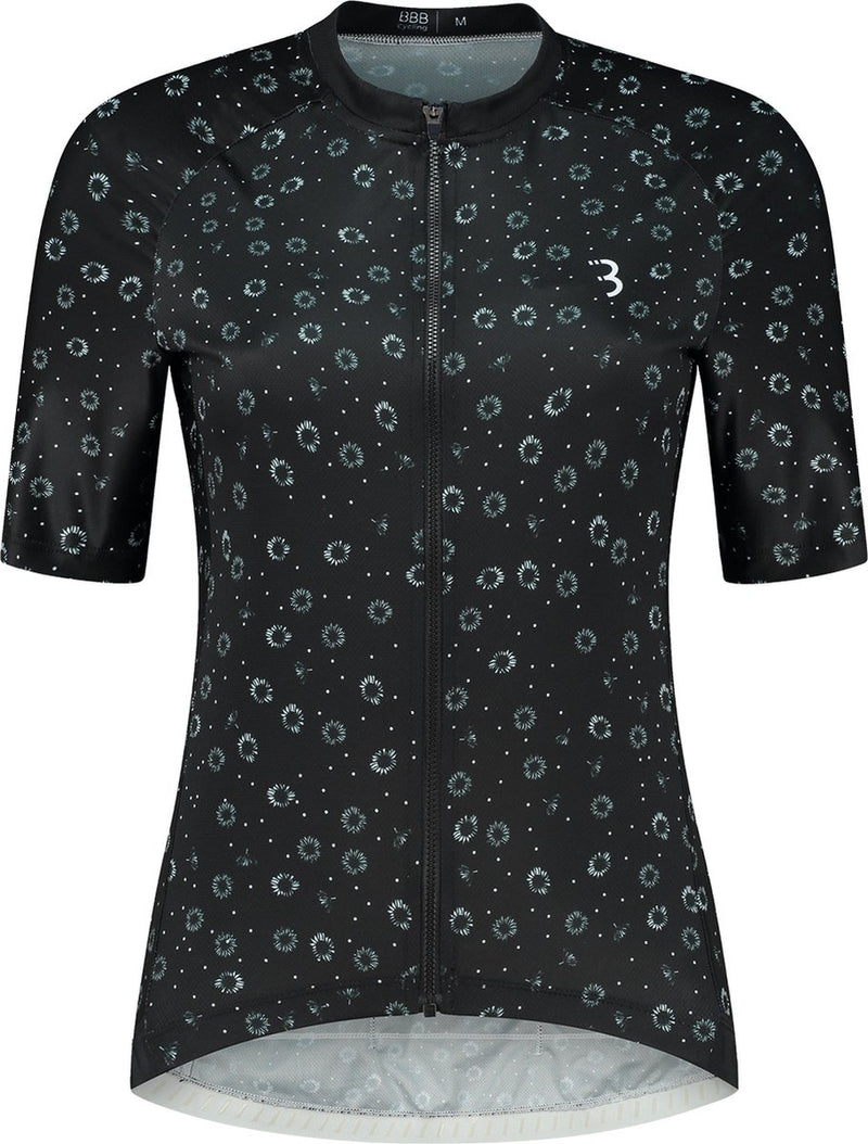 Bbb cycling donnafit r - duurzaam fietsshirt dames korte mouw - 15-25 °c - ademend mtb en wielrenshirt - 3 achterzakken - black floral