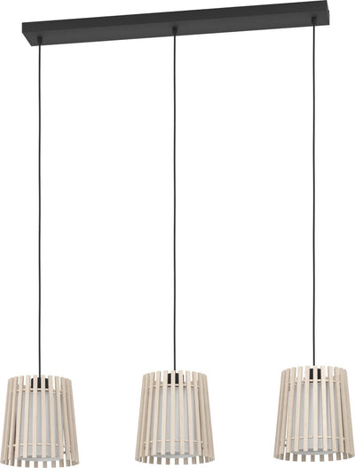 Eglo fattoria hanglamp - e27 - 90 cm - zwart bruin wit - hout textiel