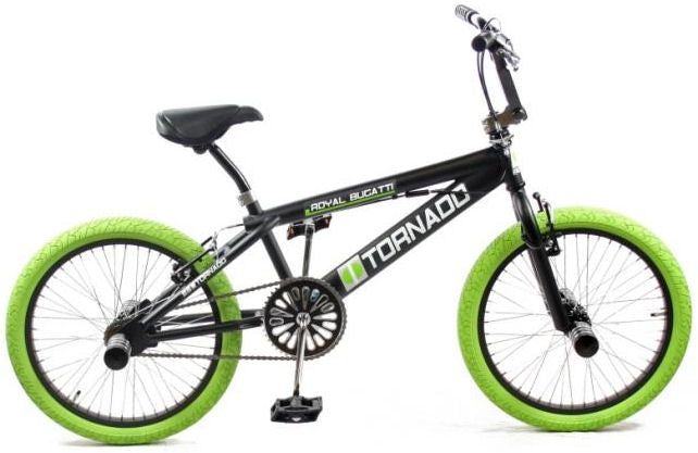 Royal bmx fiets -bugatti tornado freestyle 20 inch - mat zwart met groene banden