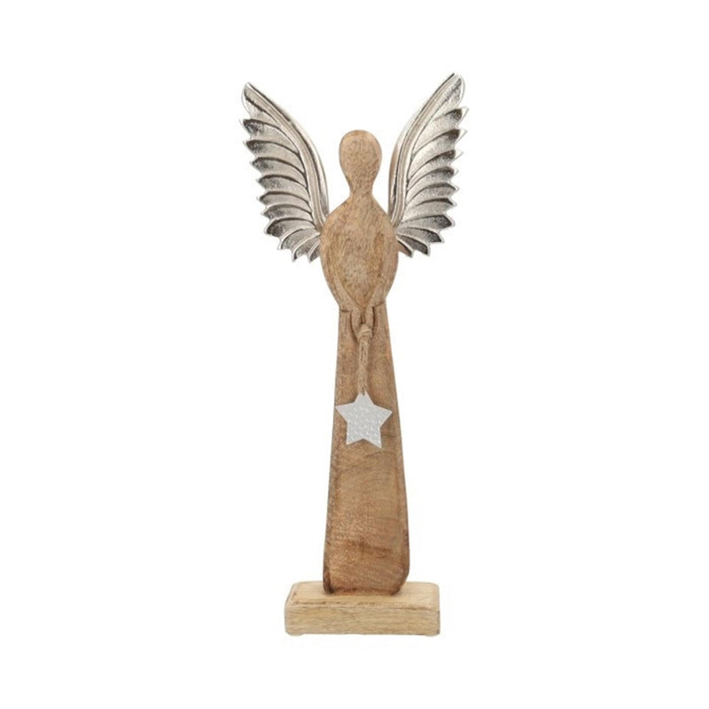 Hbx natural living beeld engel mangohout 12x6x34cm