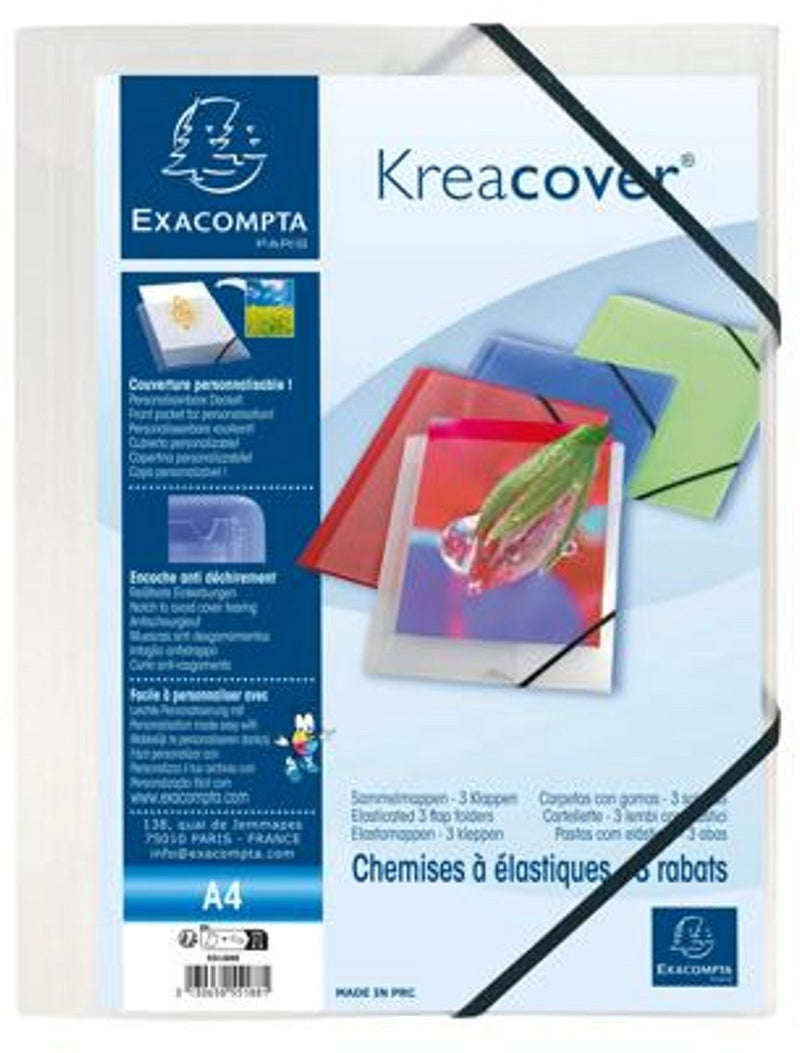 Exacompta kreacover® elastomap met 3 kleppen - ondoorschijnende pp 5 10de- a4 - kleurloos - 55188e