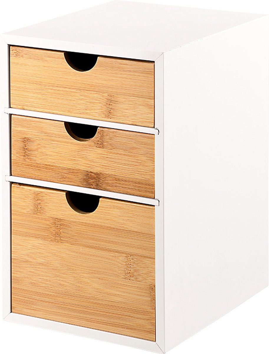 Kesper ladeblokje bureau organizer 3x lades - bamboe hout - l17 x b21 x h27 cm - lichtbruin wit
