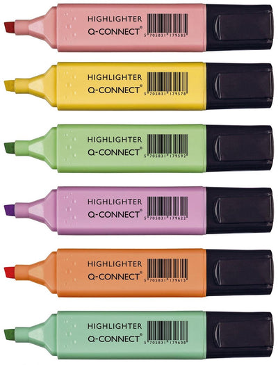 Q-connect markeerstift pastel | geassorteerde kleuren | pak van 6 stuks