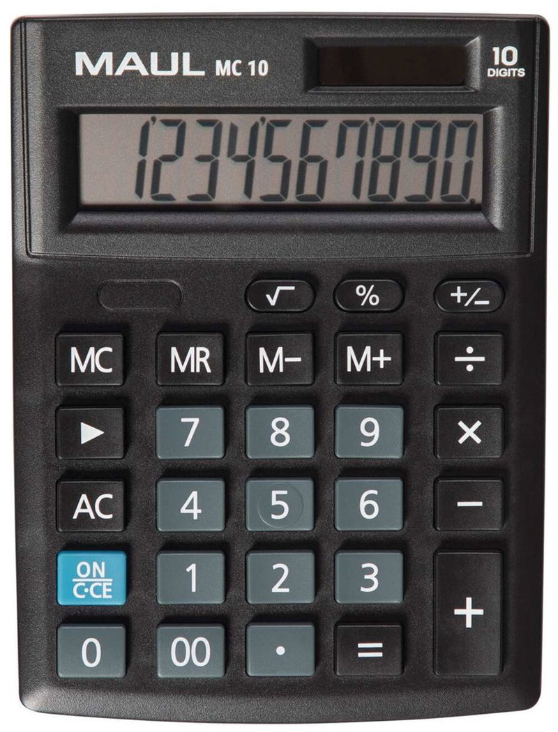 Maul bureaurekenmachine mc 10 lcd-scherm 1-regelig, 10 cijfers solar batterij 13.7 x 10.3 x 3.1 cm zwart