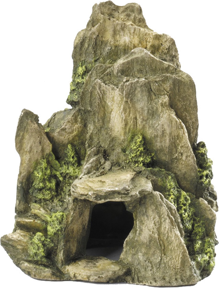Aqua della aqua d'ella steen met mos - aquariumdecoratie - 19 x 16 cm