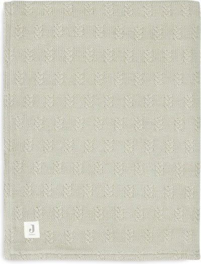 Jollein - deken ledikant 100x150cm - dekentje baby - grain knit - olive green velour