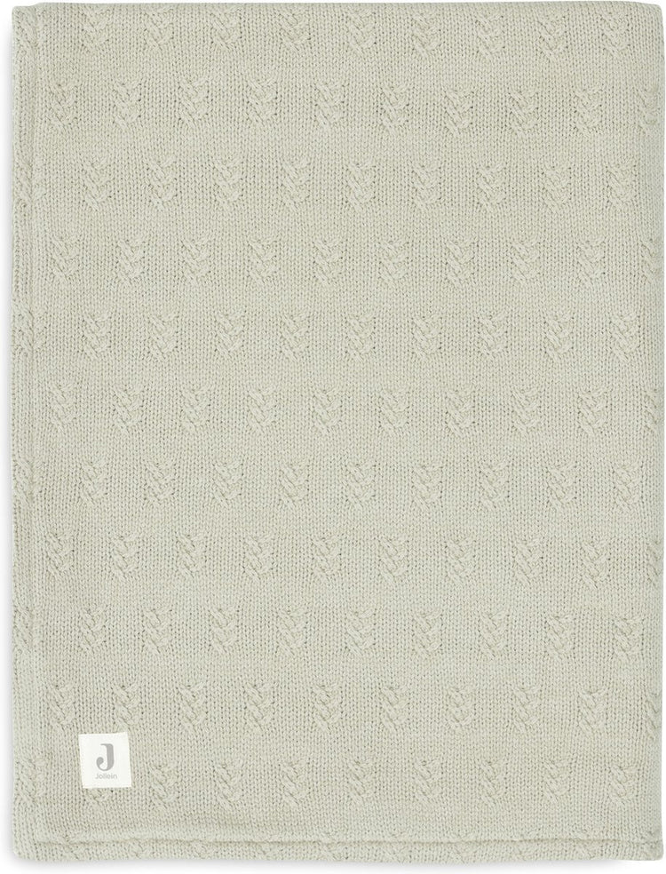 Jollein - deken ledikant 100x150cm - dekentje baby - grain knit - olive green velour