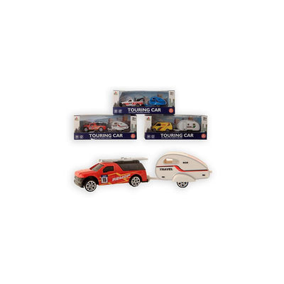 Die-cast auto met caravan 15cm