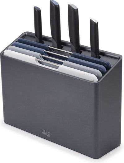 Joseph joseph - folio plus 4 snijplanken in houder en 4 messen graphite - polypropyleen - grijs