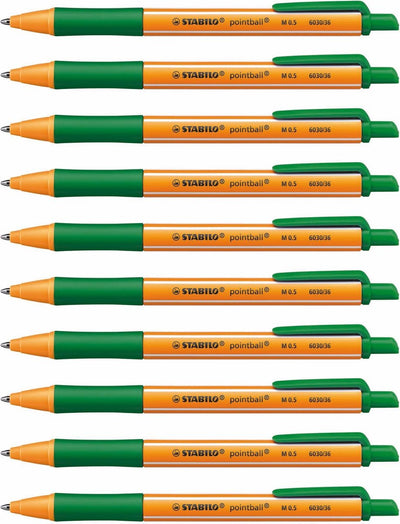 Stabilo pointball - balpen - navulbaar - groen - doos met 10 stuks