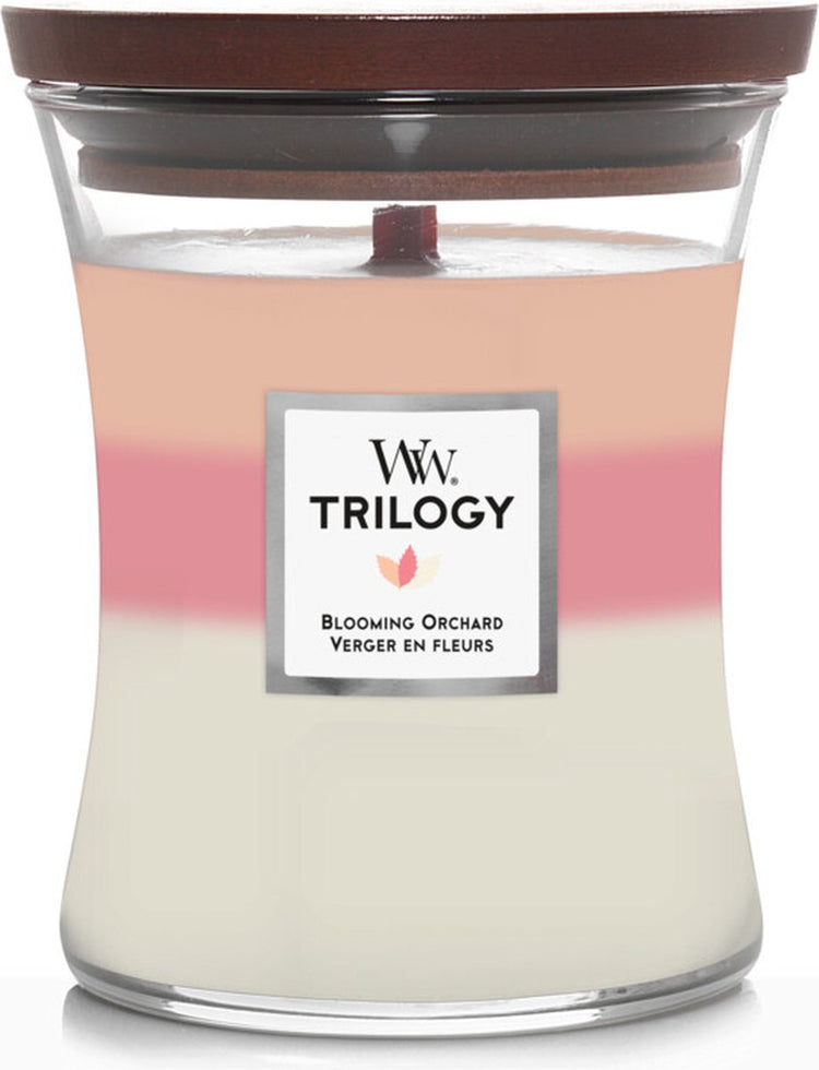 Woodwick hourglass trilogy medium geurkaars - blooming orchard - 60 branduren
