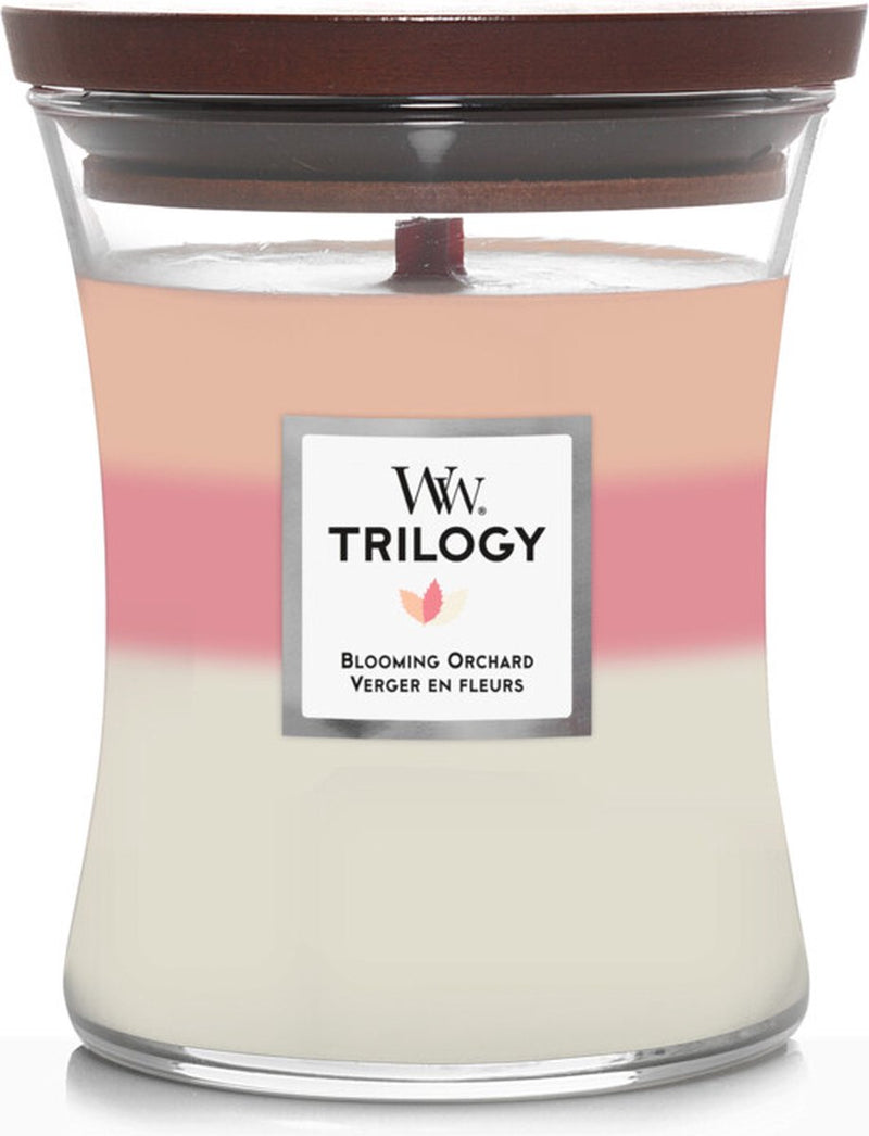 Woodwick hourglass trilogy medium geurkaars - blooming orchard - 60 branduren