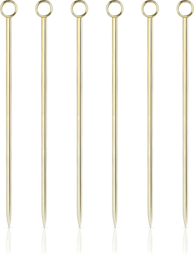Viski cocktailprikkers - roestvrijstaal - goudkleur - 6 stuks
