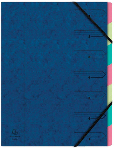Exacompta sorteermap met vaste rug en elastosluiting - 7 indelingen - blauw - 54072e