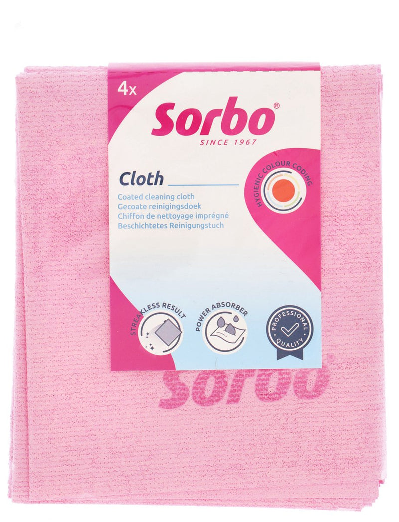 Sorbo prof reinigingsdoek roze 4 stuks – microvezel doek – voor professionele schoonmaak