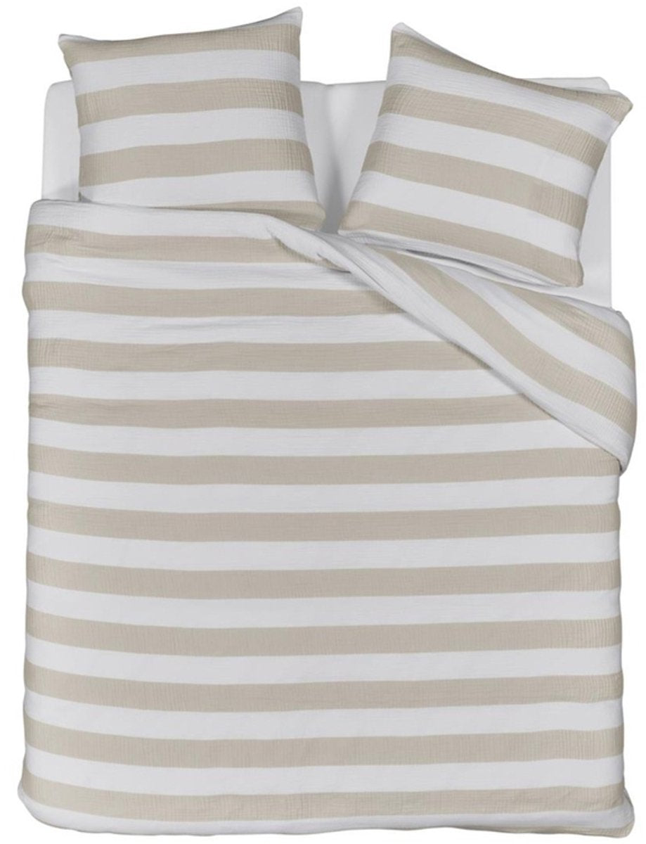 Riviera maison striped dekbedovertrek - lits-jumeaux xl - 260x200 220 - zand