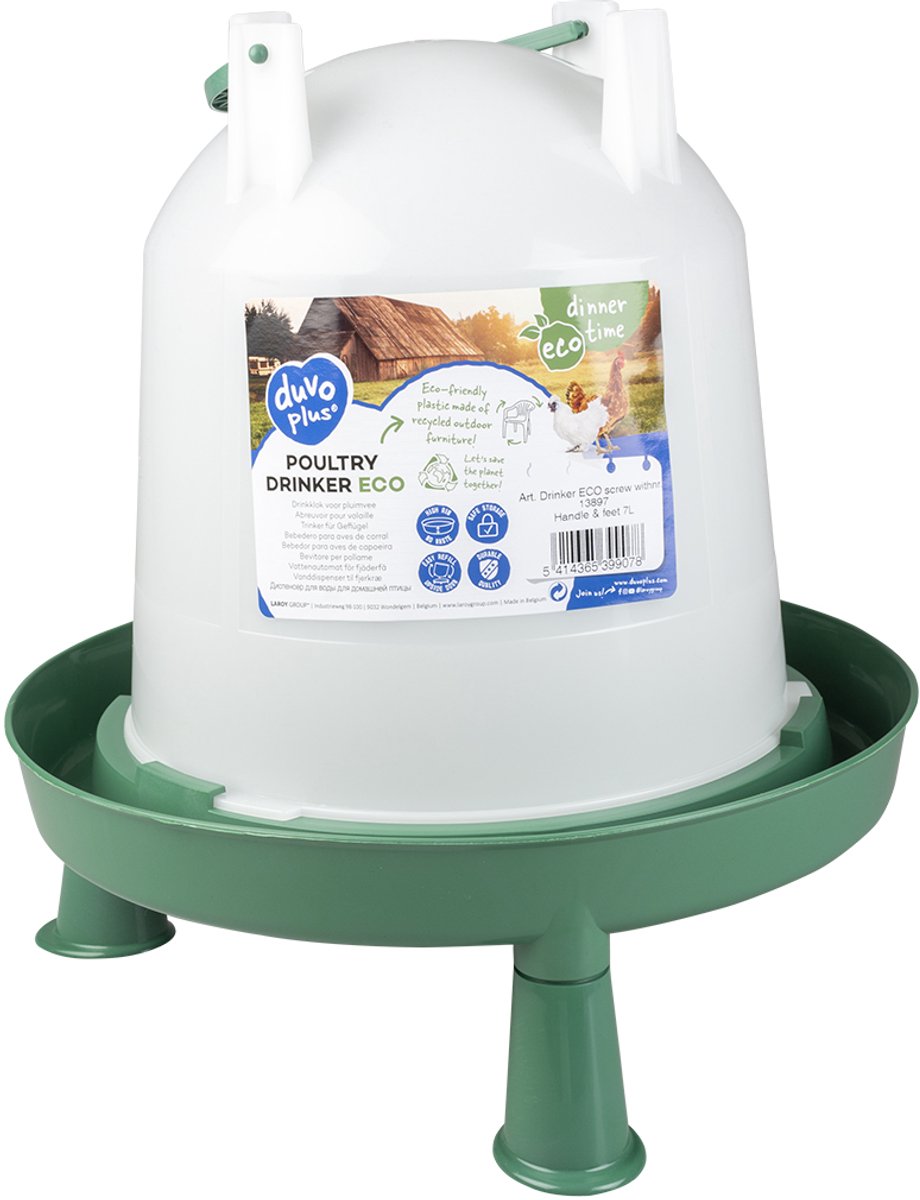Duvo plus kip drinkklok eco - gerecycleerd - met handvat pootjes - 7l groen