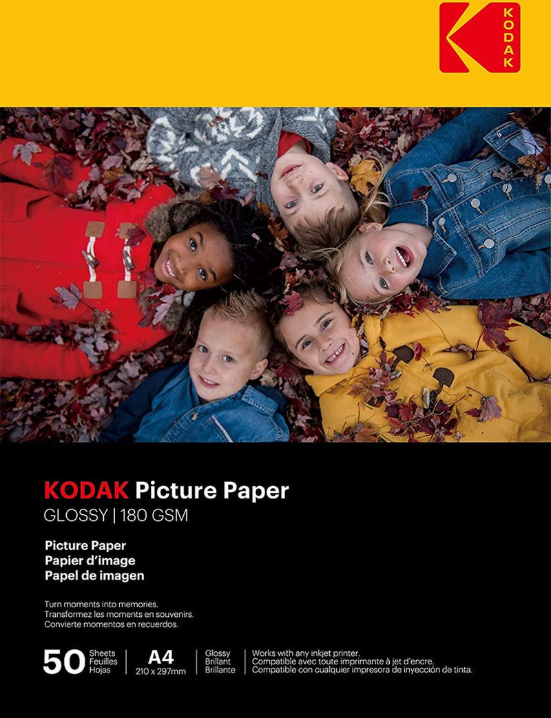 Kodak - 50 feuilles de papier photo 180g m², brillant, format a4 (21x29,7cm), impression jet d'encre - 9891264 blanc